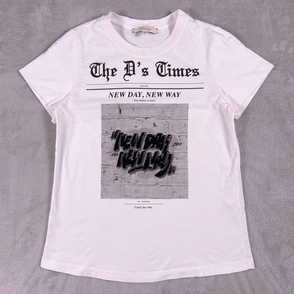 Dorothee‎ Schumacher New Day Graphic Tee White Size 2 Designer Quiet Luxury